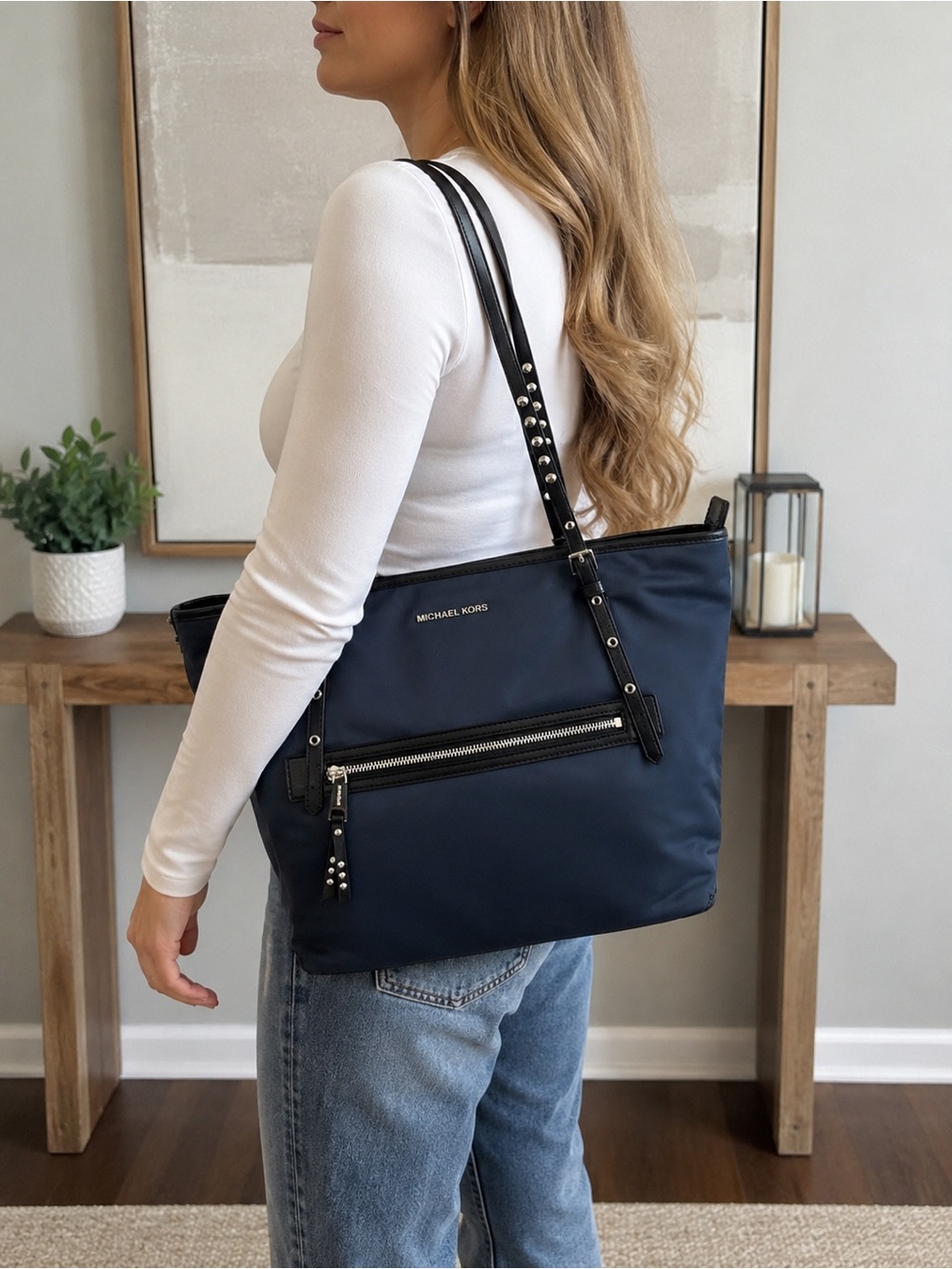 Michael Kors Gray Nylon Tote with Interior Zip Pocket